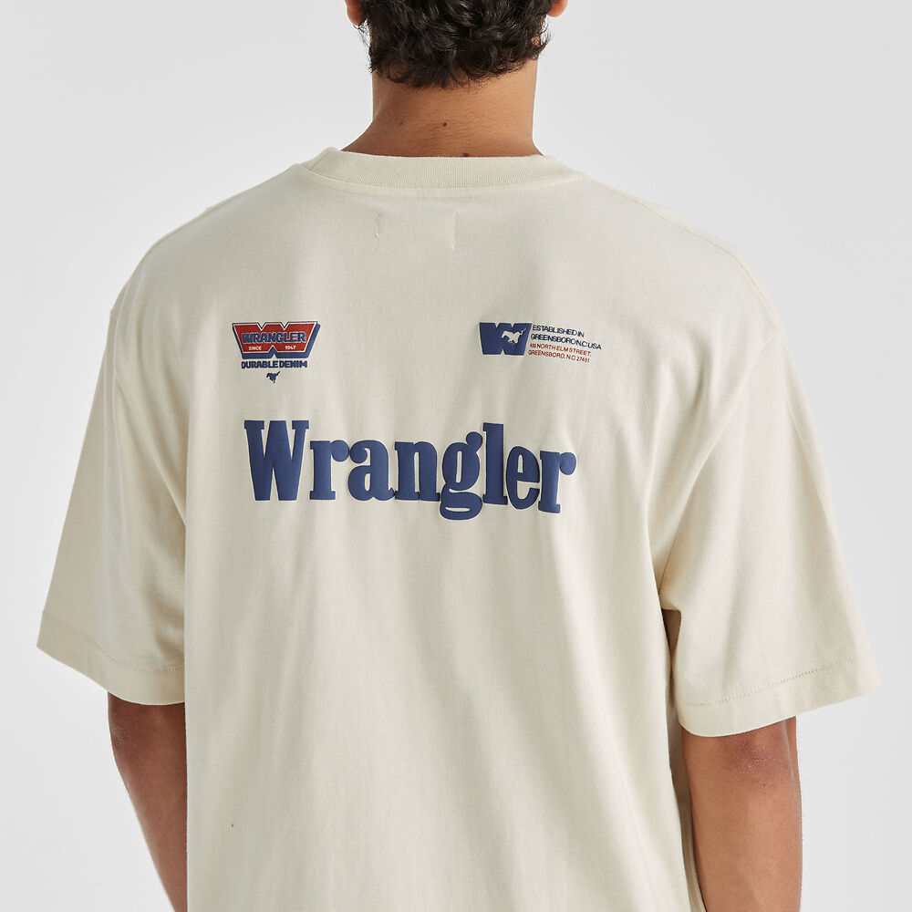 Race Track Boxcar Tee Ecru | T-SHIRTS | Wrangler Australia