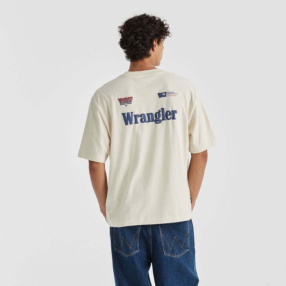 Race Track Boxcar Tee Ecru | T-SHIRTS | Wrangler Australia