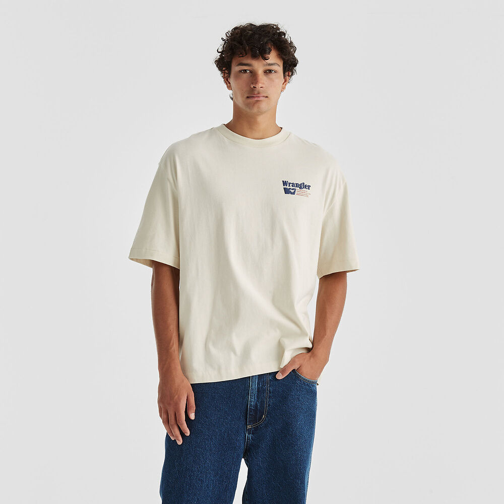 Race Track Boxcar Tee Ecru | T-SHIRTS | Wrangler Australia